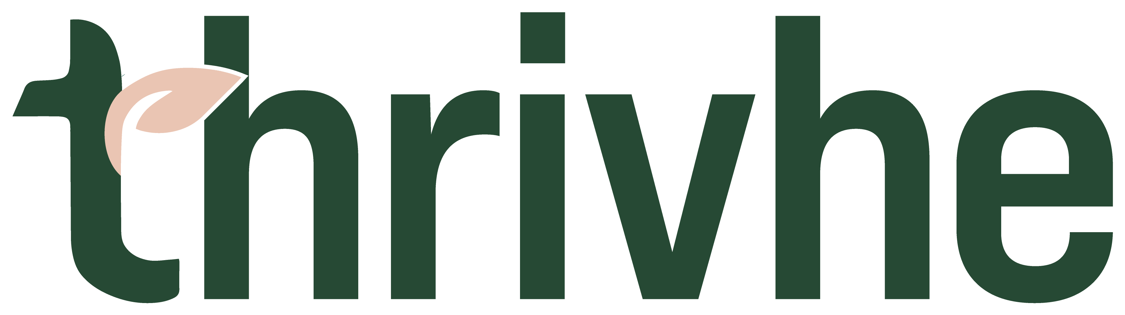 Logo of Thrivhe featuring stylized text and a leaf design element.